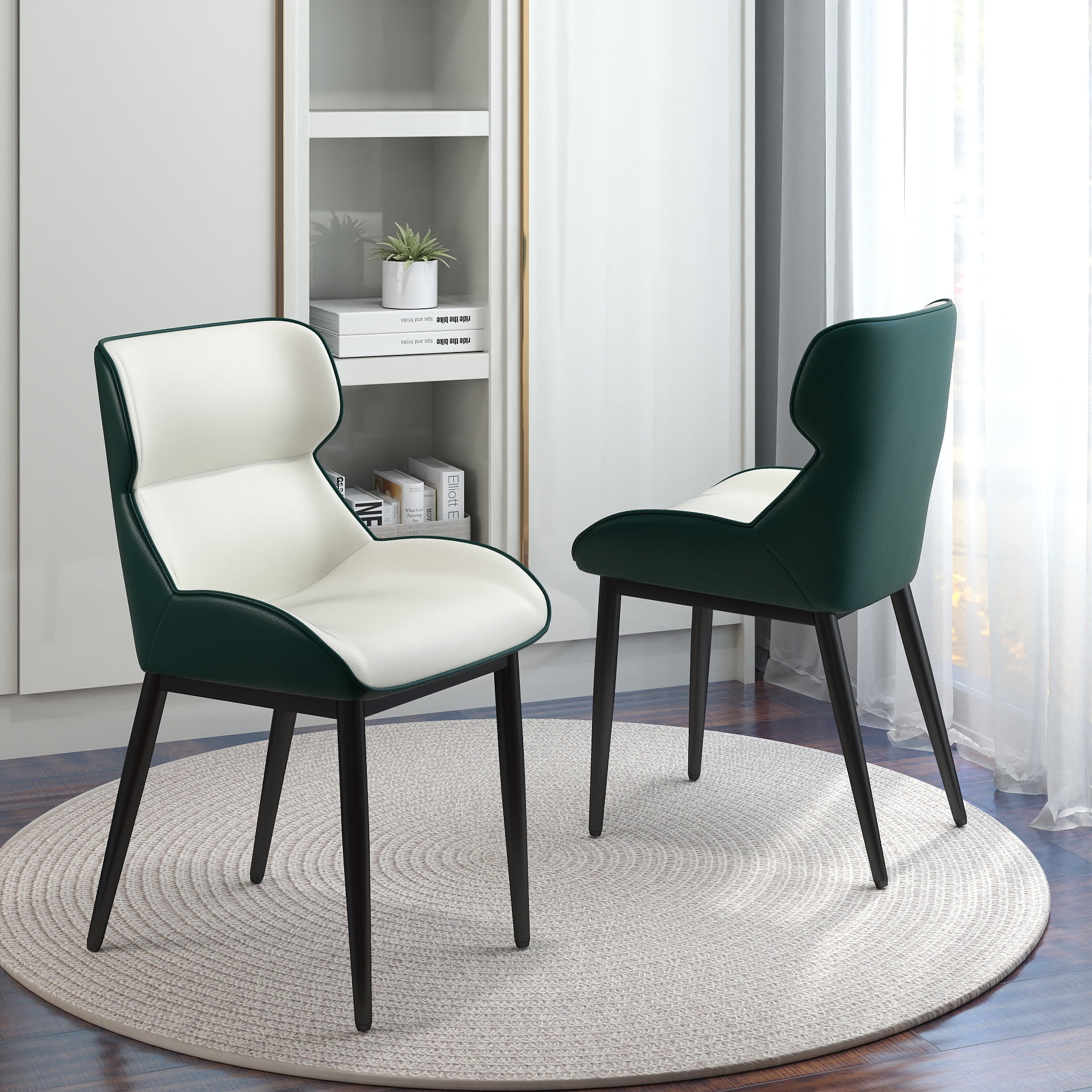 bokifol Modern Dining Chairs Set of 2, Mid-Century Upholstered PU Leather Chairs,Dark Brown,Vintage Green