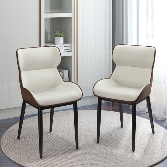 bokifol Modern Dining Chairs Set of 2, Mid-Century Upholstered PU Leather Chairs,Dark Brown