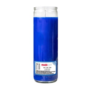 MagicLight Religious Candles 16 oz - Clear Glass Jar, Unscented Blue Wax