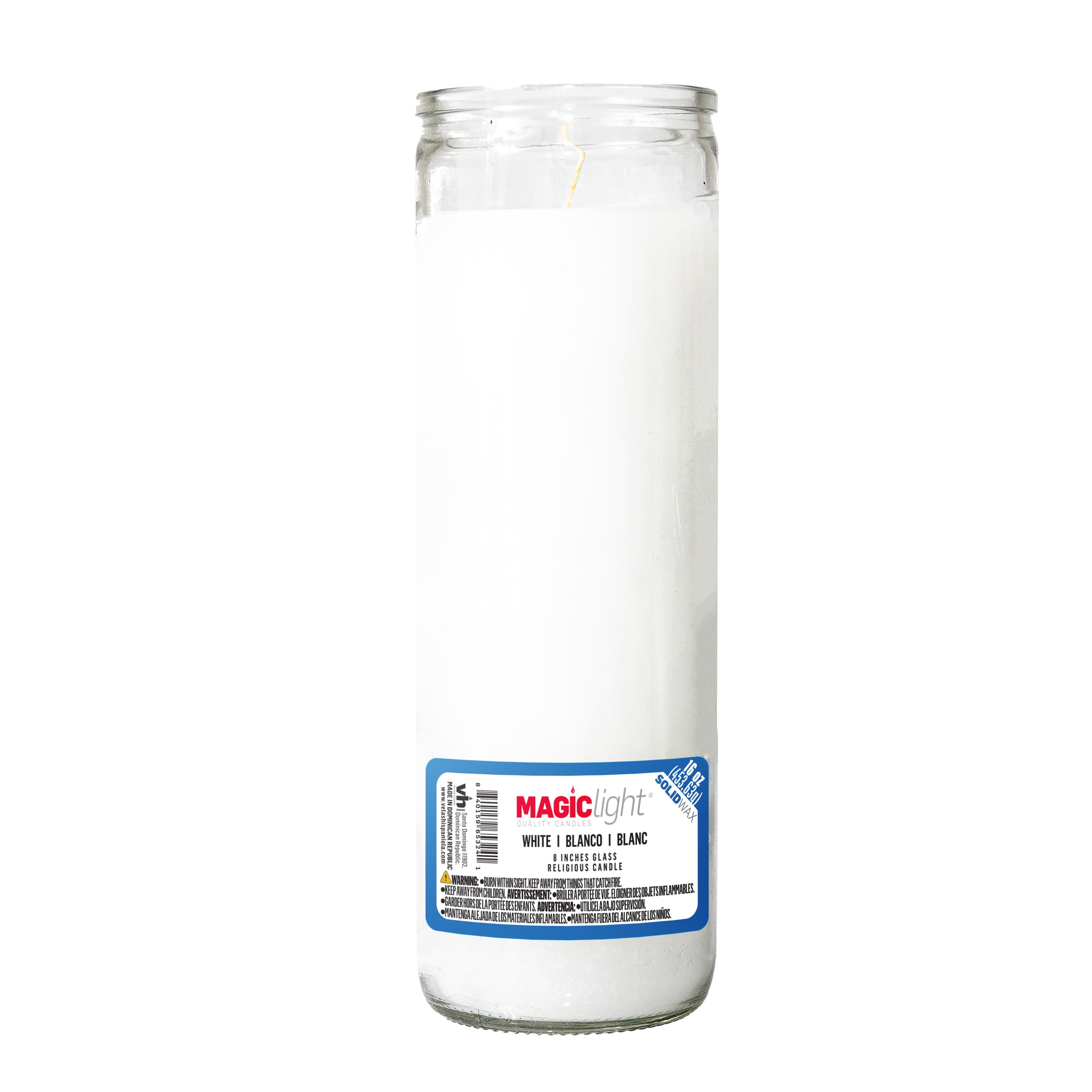 MagicLight Religious Candles 16 oz - Clear Glass Jar, Unscented White Wax