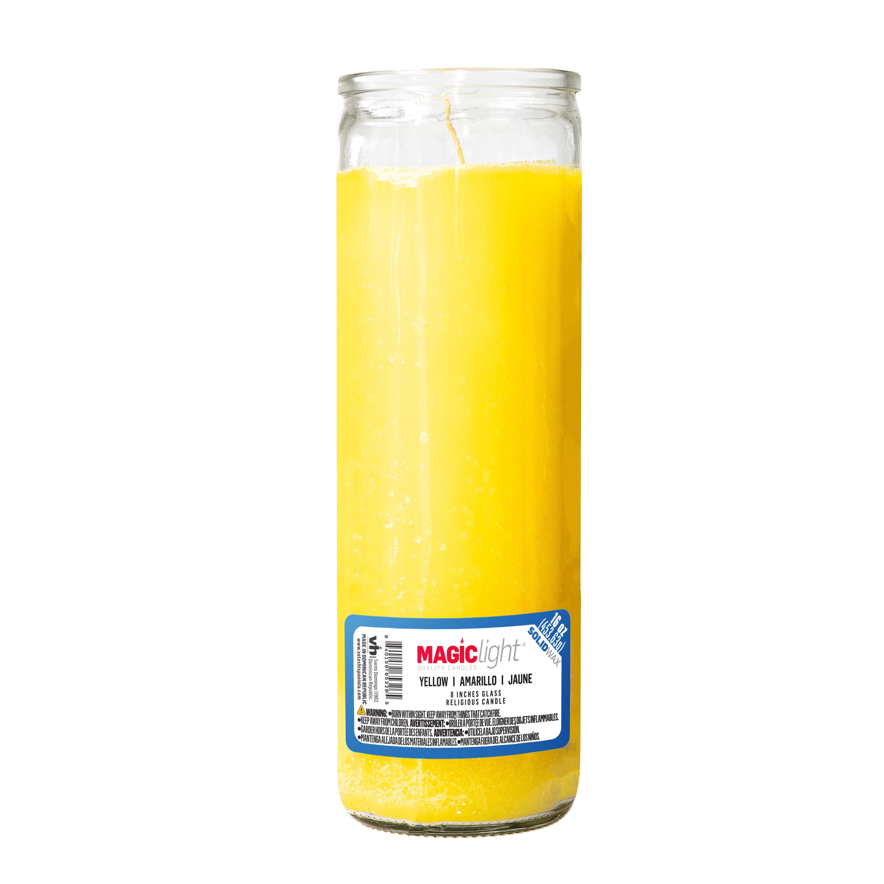 MagicLight Religious Unscented Candle, 16 oz Yellow Wax in Clear Glass Jar