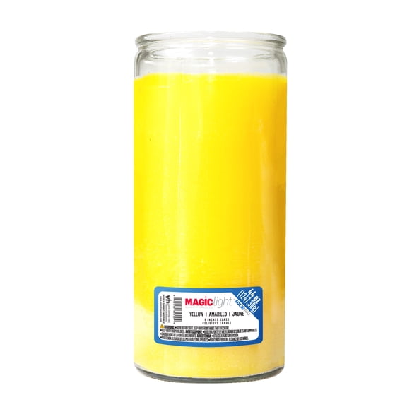 MagicLight Religious Candles 44 oz - Clear Glass Jar, Unscented Yellow Wax