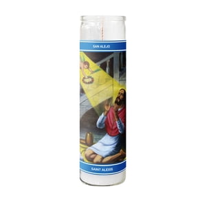 MagicLight Religious Candles 9.6 oz - Glass Jar, Unscented, St Alex White Wax