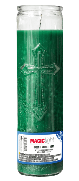 MagicLight Religious Candles 9.6 oz - Glass Jar, Unscented, Two Cross Green