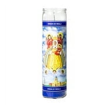 (4 pack) MagicLight Religious Candles 9.6 oz - Glass Jar, Unscented, Vir Of Regla Blu
