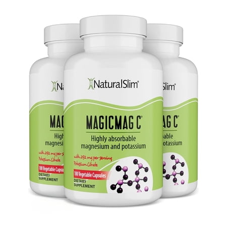 MagicMag C by NaturalSlim, Magnesium Citrate Capsules for Muscle Relaxation, Sleep Quality, Nerve Function & Electrolyte Support, Daily Magnesium Supplement for Men and Women, 100 Capsules, 3 Pack