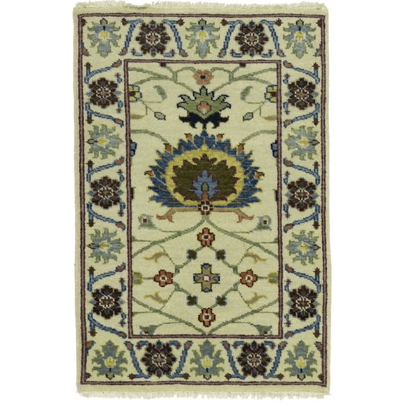 MagicRugs Traditional Floral Beige Oushak Chobi 2'1 x 3'1 Oriental Area Rug Carpet for Living Room, Dining Room, Bedroom, Foyer, Office and Library