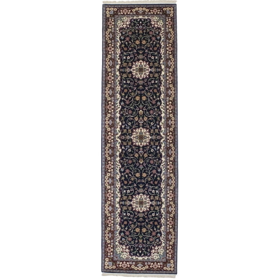 MagicRugs Traditional Floral Indo Kerman 2'8 x 9'7 Oriental Runner Rug Carpet, Navy Blue