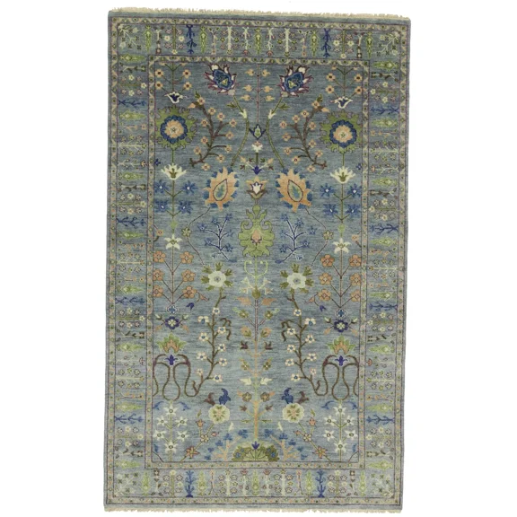 MagicRugs Traditional Floral Muted Light Blue Oushak Chobi 4'11 x 8'0 Oriental Area Rug Carpet for Living Room, Dining Room, Bedroom, Foyer, Office and Library