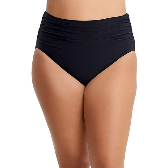 MagicSuit Women's Solid Jersey Shirred Brief Swim Bottom, 6006059, Black, 18