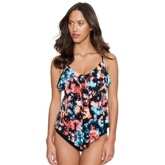 MagicSuit Women's Swimwear BAHA Beach Rita Soft Cup Tankini Bathing Suit Top Separate, Black/Multi, 08