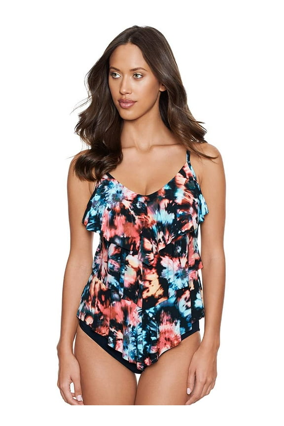Women's Swimwear BAHA Beach Rita Soft Cup Tankini Bathing Suit Top Separate, Black/Multi, 08