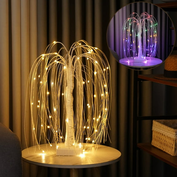MagicXflow 19.7inch Lighted Willow Tree, 60 LED Weeping Willow Tree with Warm White String Lights for Christmas Home Garden Party Festival Wedding Bedroom Decor, Indoor Outdoor Decor,1pc