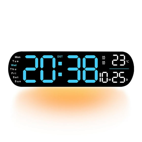 MagicXflow Alarm Clock,13.7 Inch Digital Wall Clock with Remote Control, Large Display, LED Clock for Living Room, Bedroom, Auto-Dimming, 9 RGB color modes,Auto DST, Date, Week, Temperature-A