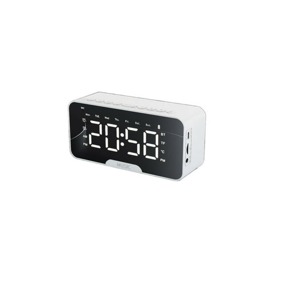 MagicXflow Alarm Clock,Digital Alarm Clock for Heavy Sleepers,Dual Alarms Weekday/Weekend Mode, Large Display Auto Dimmer, Sleek Mirror Design Portable Clock With Bluetooth Speaker-White