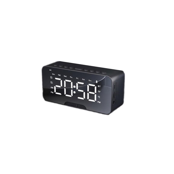 MagicXflow Alarm Clock,Digital Alarm Clock for Heavy Sleepers,Dual Alarms Weekday/Weekend Mode, Large Display Auto Dimmer, Sleek Mirror Design Portable Clock With Bluetooth Speaker-Black