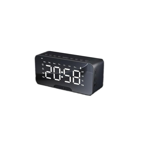 MagicXflow Alarm Clock,Digital Alarm Clock for Heavy Sleepers,Dual Alarms Weekday/Weekend Mode, Large Display Auto Dimmer, Sleek Mirror Design Portable Clock With Bluetooth Speaker-Black