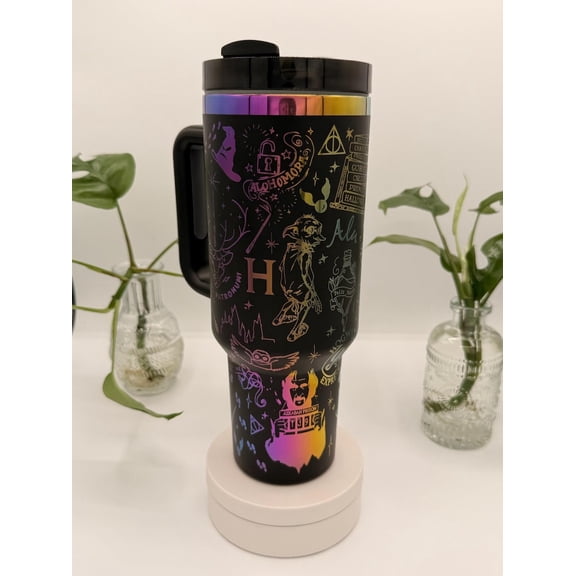 Magical 40 Oz Laser Engraved Tumbler | Witch and Wizard Tumbler | Fantasy Drinkware | Enchanted Tumbler | Spell book Travel Tumbler