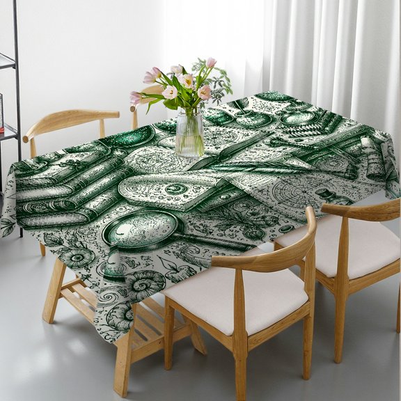 Magical Alchemist Desk Illustration Print Rectangle Tablecloth, Holiday Party Tablecloth Festive Table Setting, Magical Alchemist Desk Illustration