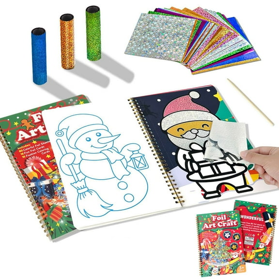 Magical Art Christmas Coloring Book, Holiday DIY Craft Kit with Transfer Stickers, Sparkling Foil Art Activity, Fun & Creative Gift for Kids, Festive Handmade Project