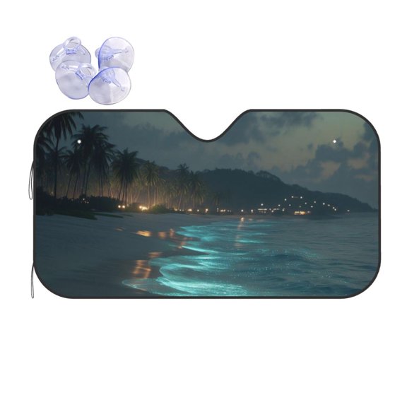 Magical Bioluminescent Glowing Turquoise Car Windshield Sun Shade, Foldable Front Window Sunshade Uv Block Heat Shield Reflective Sun Visor Protector For Car Truck Suv