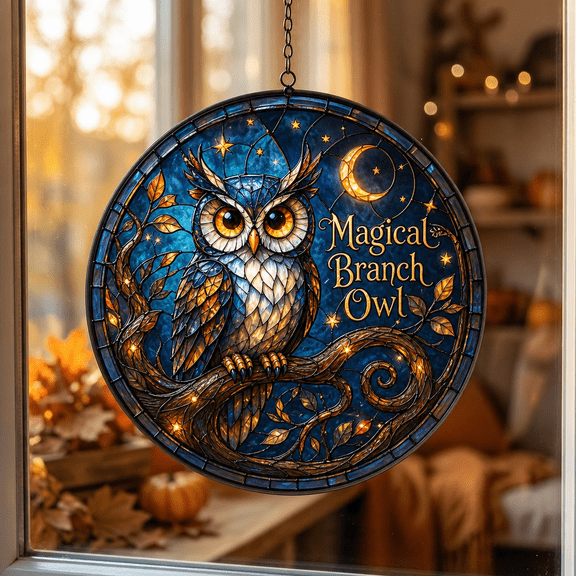 Magical Branch Owl Acrylic Suncatcher Window Hanging Gift for Mom
