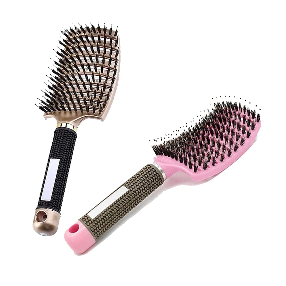 Magical Brush Detangler, Hair Brush, Vormey Ultra Detangler Brush, for Wet or Dry Detangling Hair Brush for Men, Women and Kids, Long, Thick, Thin, Curly & Tangled Hair (Gold+Pink)
