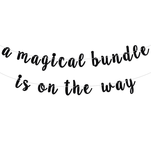 A Magical Bundle is on the Way Banner - Welcome Baby Bunting Sign, Baby Shower Announcement Party Decoration - Magic Theme Boy Girl 1st Birthday Party Supplies, Black Glitter