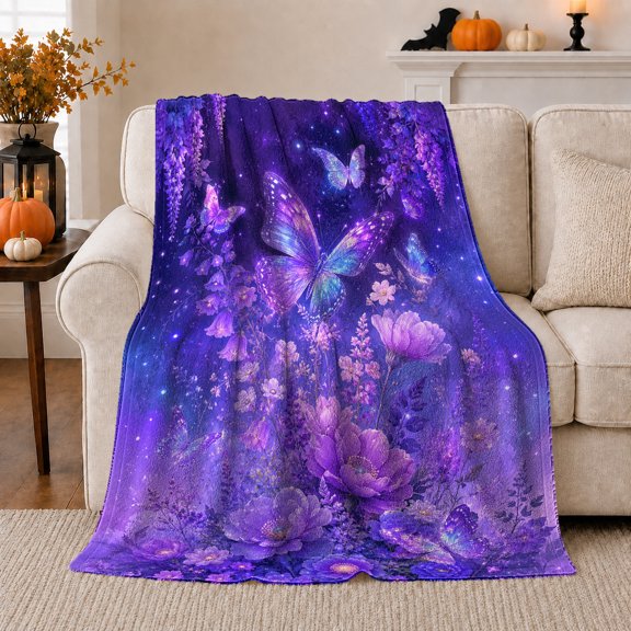 Magical Butterflies Enchanted Twilight Garden Fantasy, Peaceful Botanical Garden Scene, Warm Flannel Blanket for Sunroom and Reading Nook, Garden Lovers Housewarming Gift, Fantasy Home Decor
