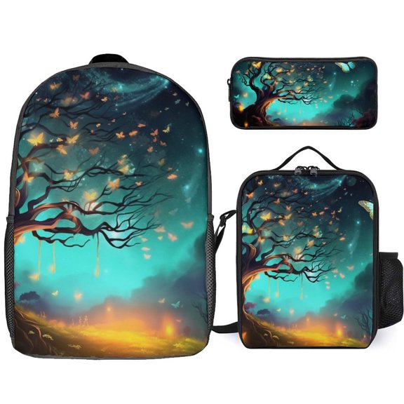 Magical Butterfly Forest 3pcs/Set Student Travel Bags Laptop Daypack Backpack Shoulder Bag Pencil Case