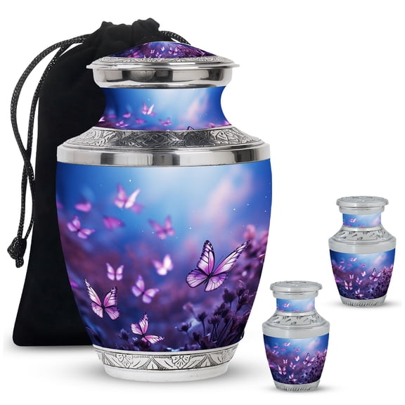 Magical Butterfly Memorial Tiny Urns For Human Ashes Adult Male - Unique Urn For Ashes Adult Mom And Dad - Large Funeral Gifts For Decorative Combo 10Inch 200Lbs And 3Inch 2 Keepsake