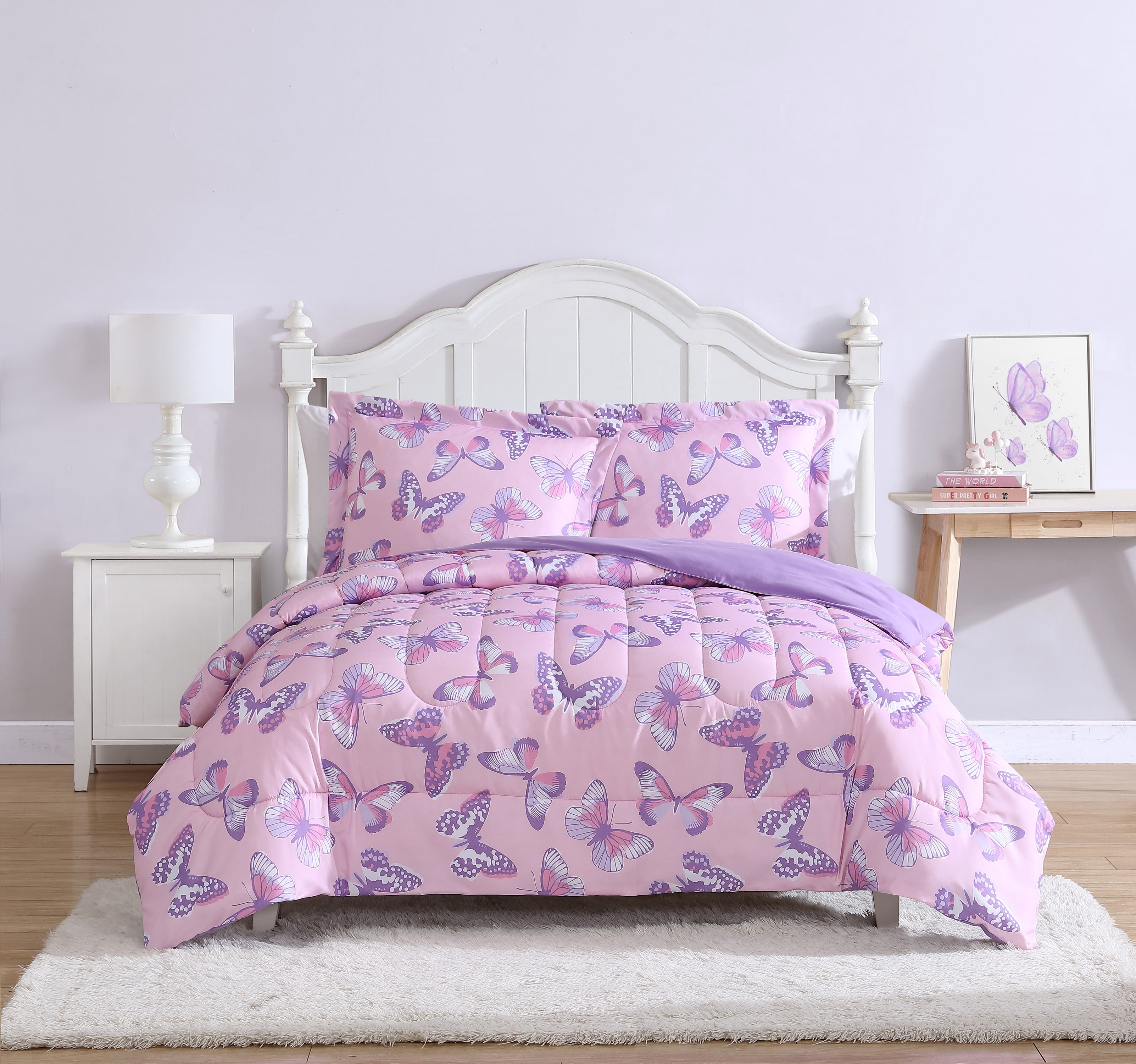 Pink and Purple Butterfly Twin Microfiber Comforter Set