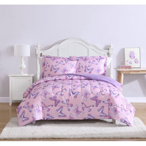 Magical Butterfly Pink Purple 3-Piece Ultra Soft Microfiber Comforter Set - Full