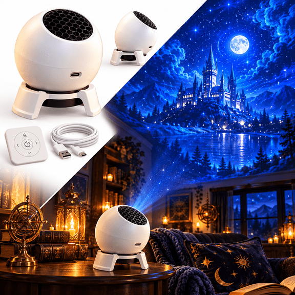Magical Castle Projection Night Light, Compact Fantasy Scene Projector with Castle Moon Celestial Glow, Remote Control and USB Power for Ceiling Wall Bedroom Ambient Decor Gift