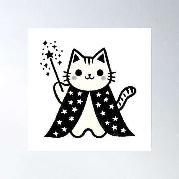 Magical Cat Wizard Poster Wall Art, Modern Wall Decor For Living Room Bedroom, 24x24 UNFRAMED