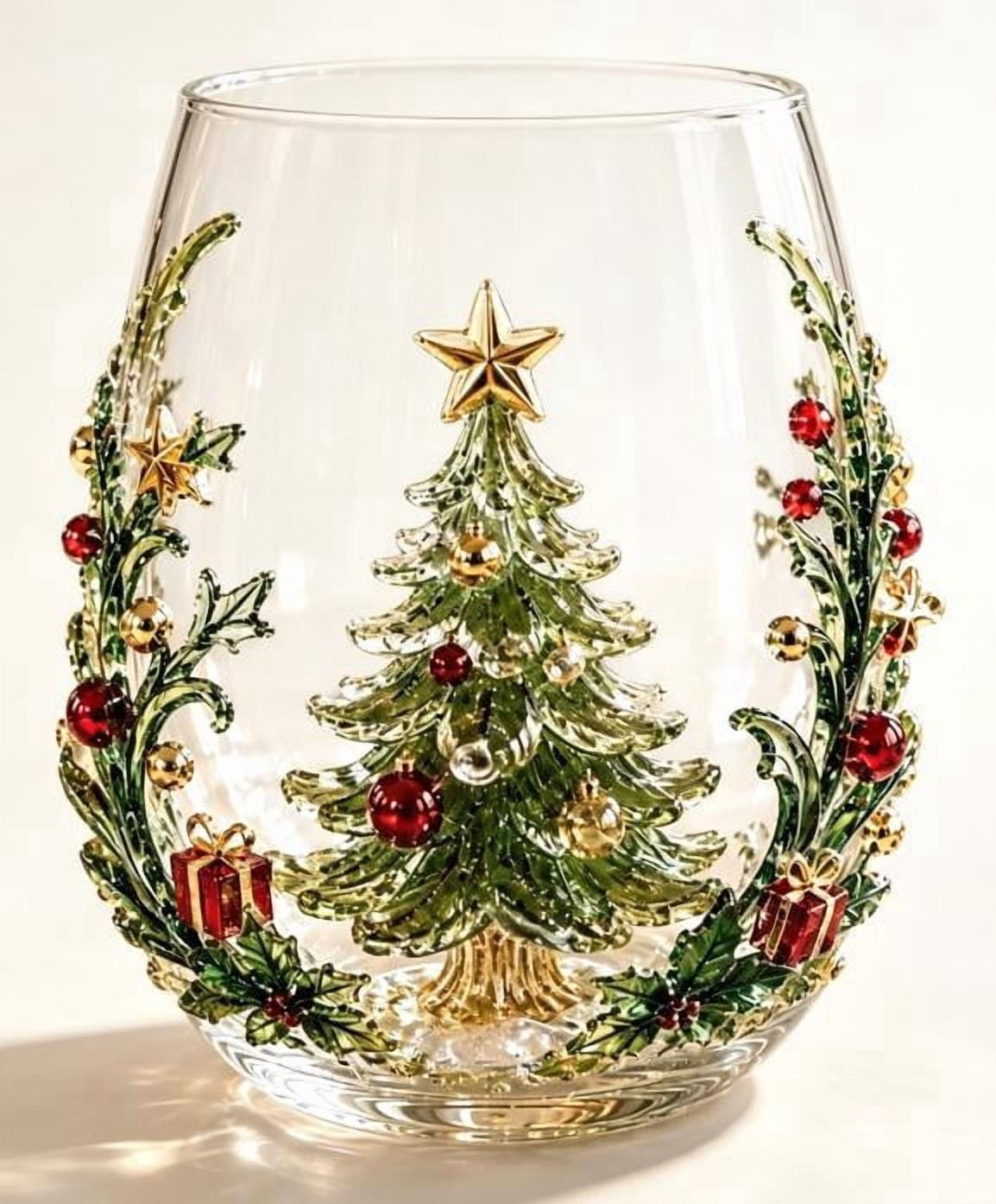 Magical Christmas 3D Glass Cup Shimmering Pearl Accents Santa Face