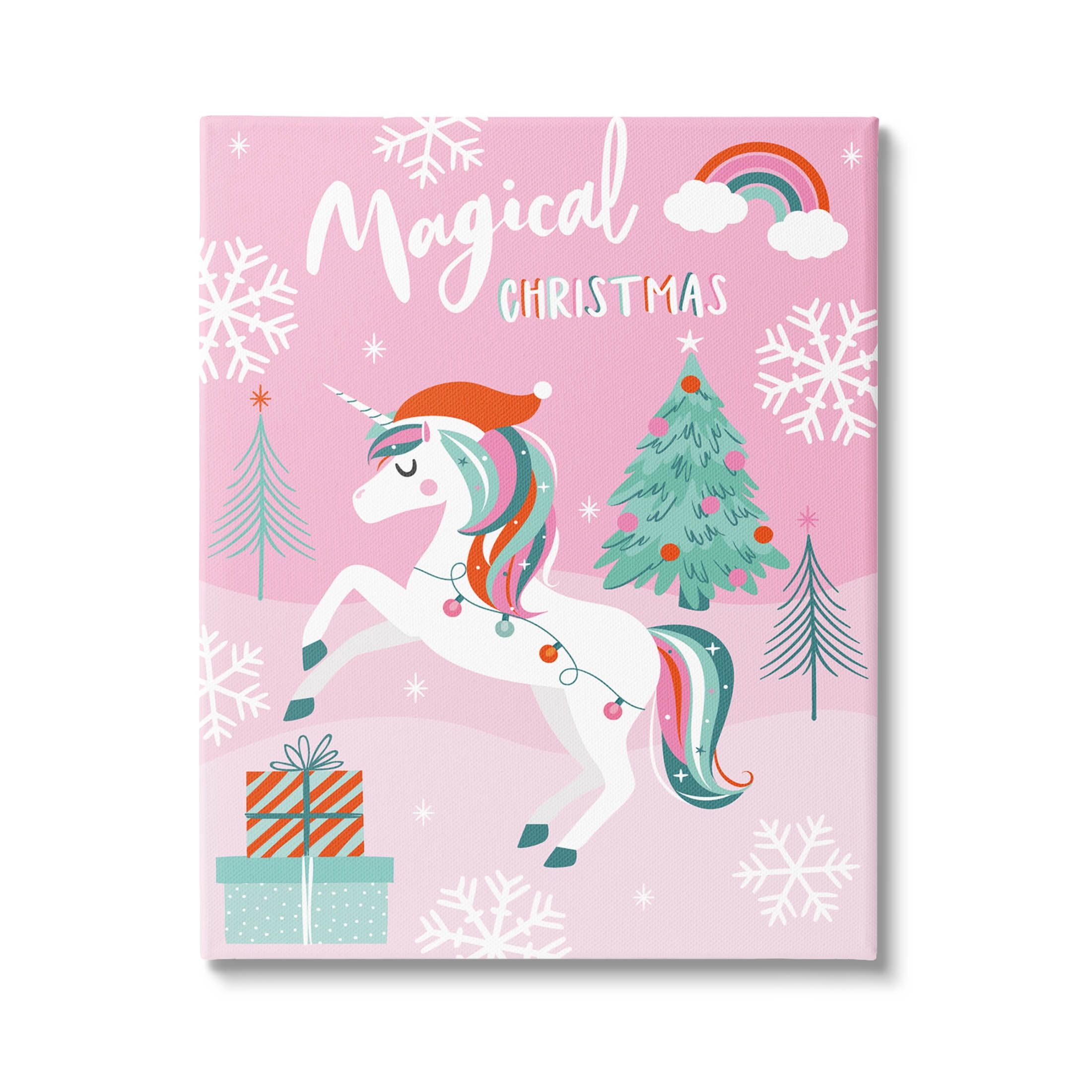 Magical Christmas Pink Unicorn Holiday Graphic Art Gallery Wrapped Canvas Print Wall Art