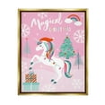 thumbnail image 1 of Magical Christmas Pink Unicorn Holiday Graphic Art Metallic Gold Framed Art Print Wall Art, 1 of 6