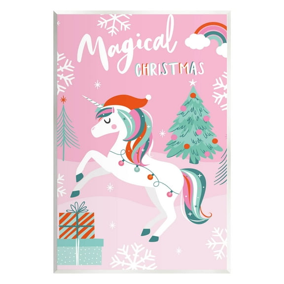 Magical Christmas Pink Unicorn Holiday Graphic Art Unframed Art Print Wall Art