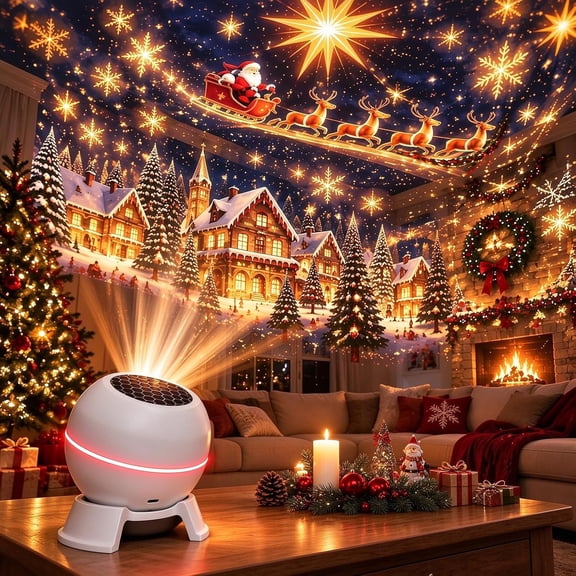 Magical Christmas Projection Night Light, 360° Rotating Holiday Projector, USB Powered Ceiling Wall Decor for Bedroom and Party Room (1 Pc)