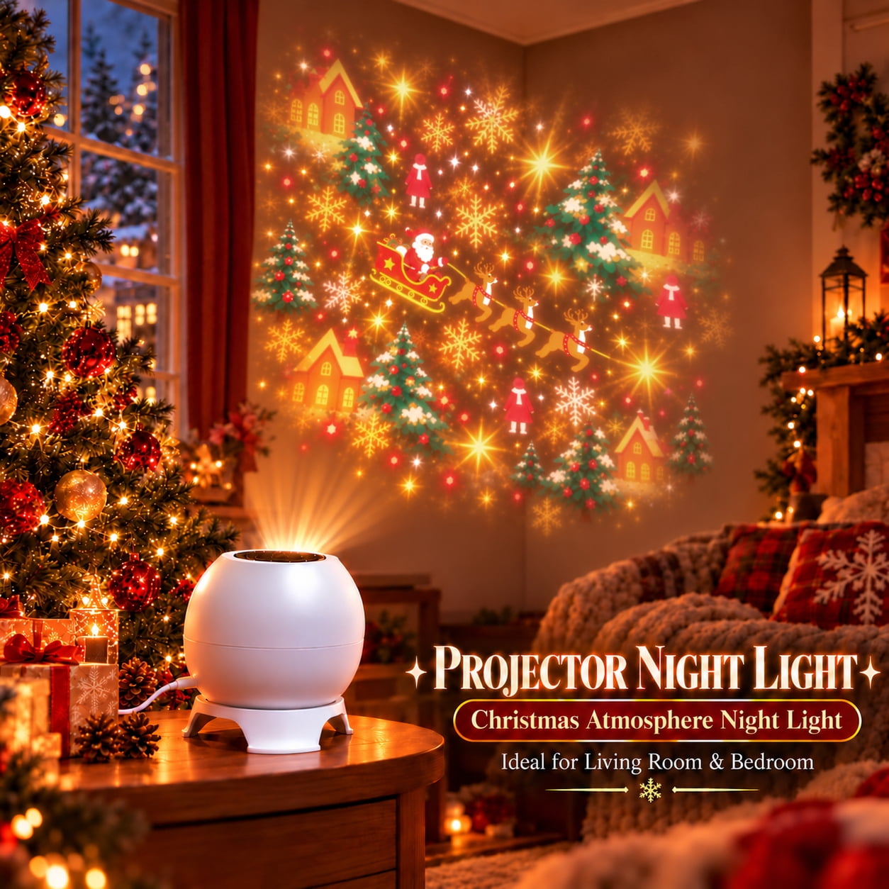 Magical Christmas Projection Night Light, Plug-In Christmas Projector ...