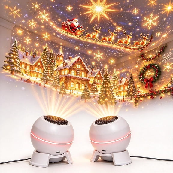 Magical Christmas Projection Night Light,USB Holiday Projector Indoor Christmas projector night light creates festive wall and ceiling scenes for living rooms, parties and holiday gatherings,2PCS