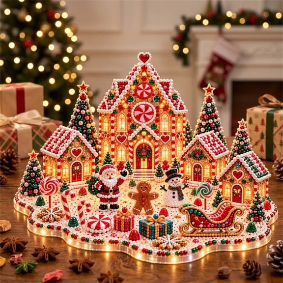 Magical Christmas Village 3D Gem Art DIY Kit, 9.45 inch Diamond Pearl Craft Set, Holiday Tabletop Display for Home Decor, Gift to Family and Friends