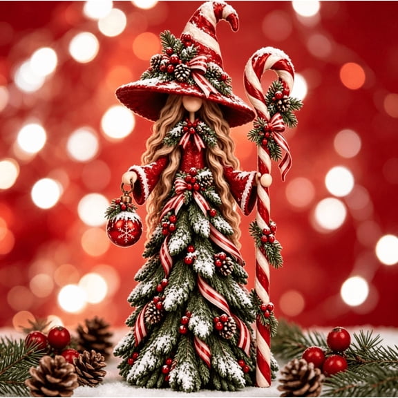 Magical Christmas Witch Figurine, Enchanted Holiday Witch Statue, Whimsical Winter Woodland Design, Perfect for Mantel, Entry Table, Shelf and Christmas Centerpiece Decor (1PC)