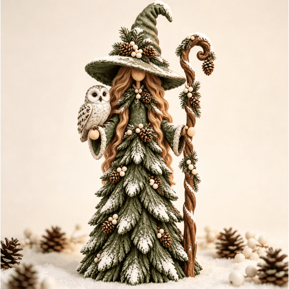 Magical Christmas Witch Figurine, Whimsical Winter Witch Tabletop Statue, 3 Unique Designs, Pinecone and Berry Accents, Christmas Home Decor for Holiday Season Display (1PC)