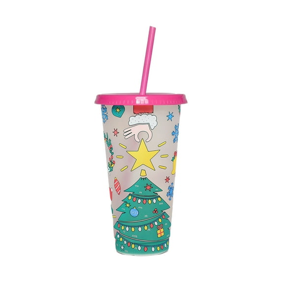 Magical Color Changing Christmas Tumbler Cup With Lid And Straw
