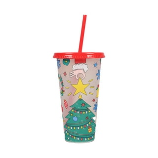 Set of 2 Kids Swirly Straw Cup HERE COMES SANTA! Christmas Cup W/ Lid  Plastic