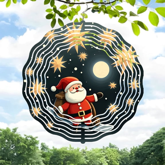 Magical Concentric Wave Design Metal Wind Spinners & Chimes for Yard & Garden - Festive Holiday Decor with Stars & Moon