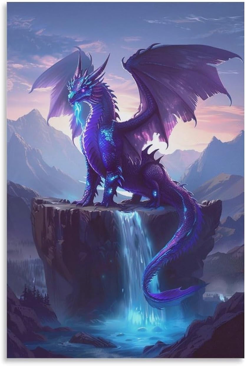 Magical Cool Fantasy Purple Dragon Poster Paintings Wall Decor Canvas ...