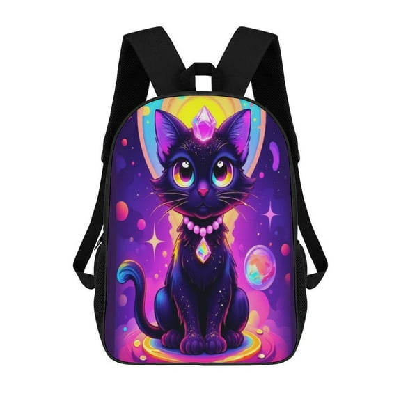Magical Cosmic Black Cat 17in Backpack 3D Print Student Large Capacity